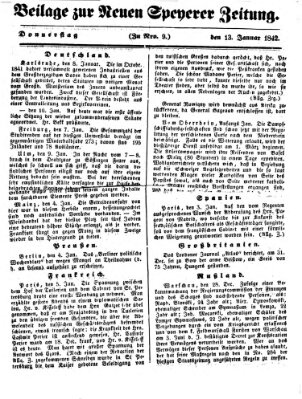 Neue Speyerer Zeitung Donnerstag 13. Januar 1842