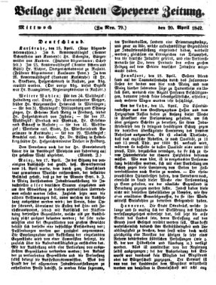 Neue Speyerer Zeitung Mittwoch 20. April 1842