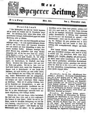 Neue Speyerer Zeitung Dienstag 1. November 1842