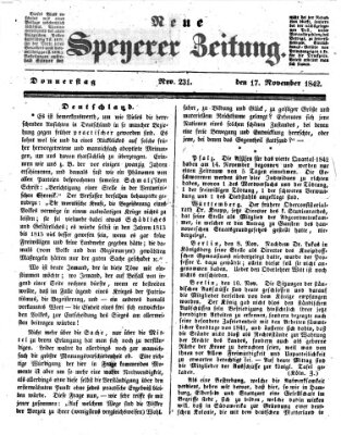 Neue Speyerer Zeitung Donnerstag 17. November 1842