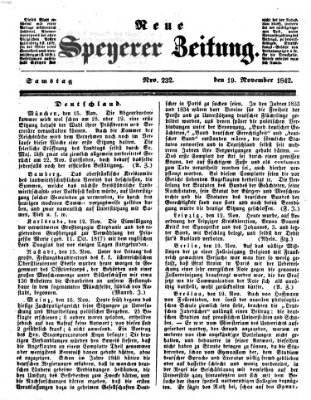 Neue Speyerer Zeitung Samstag 19. November 1842