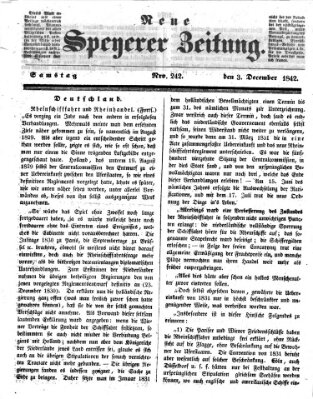 Neue Speyerer Zeitung Samstag 3. Dezember 1842