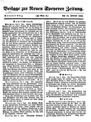 Neue Speyerer Zeitung Donnerstag 12. Januar 1843