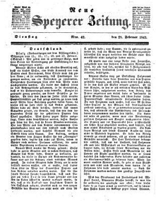 Neue Speyerer Zeitung Dienstag 28. Februar 1843