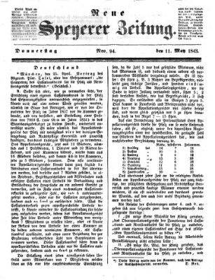 Neue Speyerer Zeitung Donnerstag 11. Mai 1843