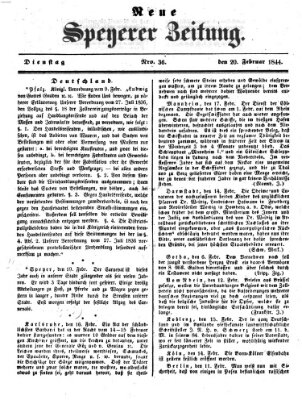 Neue Speyerer Zeitung Dienstag 20. Februar 1844