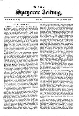 Neue Speyerer Zeitung Donnerstag 18. April 1850