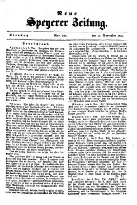 Neue Speyerer Zeitung Dienstag 12. November 1850