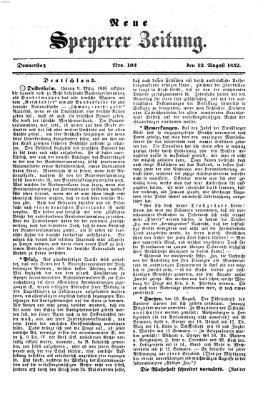 Neue Speyerer Zeitung Donnerstag 12. August 1852