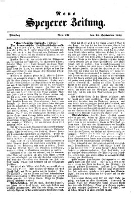 Neue Speyerer Zeitung Dienstag 14. September 1852