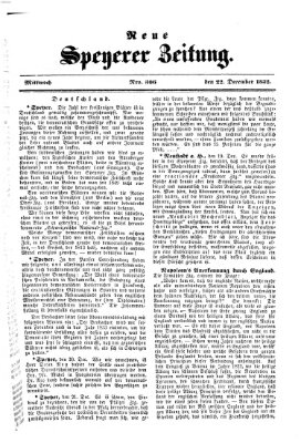 Neue Speyerer Zeitung Mittwoch 22. Dezember 1852