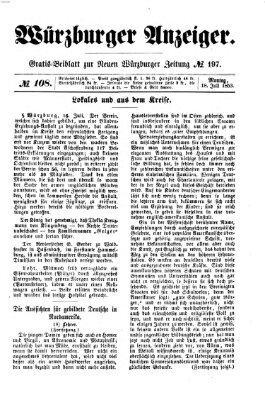 Würzburger Anzeiger (Neue Würzburger Zeitung) Montag 18. Juli 1853