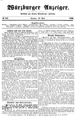 Würzburger Anzeiger (Neue Würzburger Zeitung) Sonntag 22. April 1855