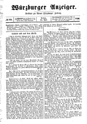 Würzburger Anzeiger (Neue Würzburger Zeitung) Freitag 25. April 1856