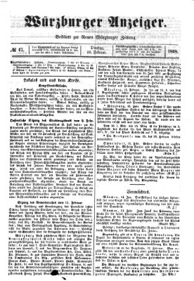 Würzburger Anzeiger (Neue Würzburger Zeitung) Dienstag 16. Februar 1858