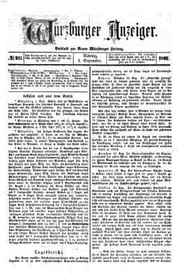 Würzburger Anzeiger (Neue Würzburger Zeitung) Montag 1. September 1862