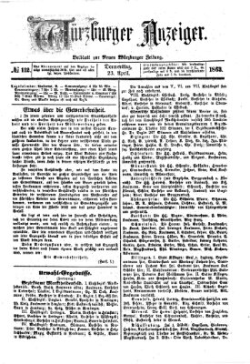 Würzburger Anzeiger (Neue Würzburger Zeitung) Donnerstag 23. April 1863