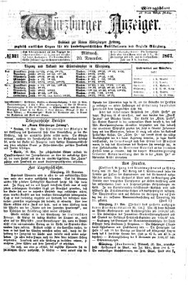 Würzburger Anzeiger (Neue Würzburger Zeitung) Mittwoch 20. November 1867