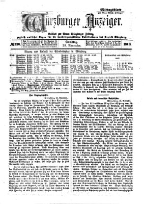 Würzburger Anzeiger (Neue Würzburger Zeitung) Samstag 28. November 1868
