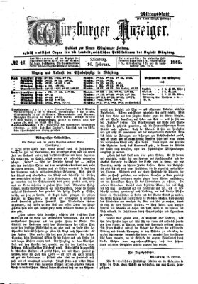 Würzburger Anzeiger (Neue Würzburger Zeitung) Dienstag 16. Februar 1869