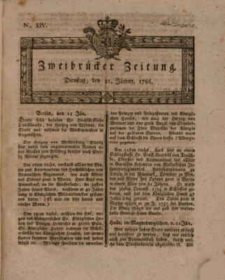 Zweibrücker Zeitung (Zweibrücker Wochenblatt) Dienstag 31. Januar 1786
