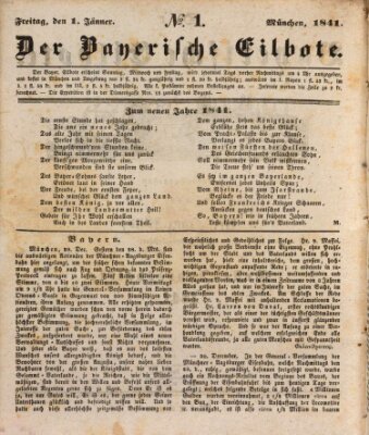 Baierscher Eilbote (Münchener Bote für Stadt und Land) Freitag 1. Januar 1841