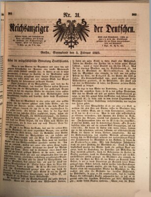 Reichsanzeiger der Deutschen (Allgemeiner Anzeiger der Deutschen) Samstag 3. Februar 1849
