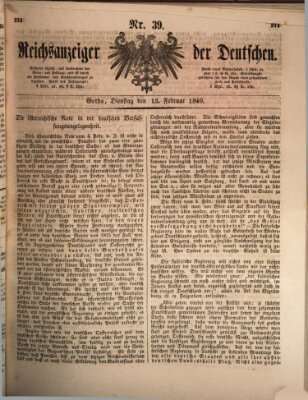 Reichsanzeiger der Deutschen (Allgemeiner Anzeiger der Deutschen) Dienstag 13. Februar 1849