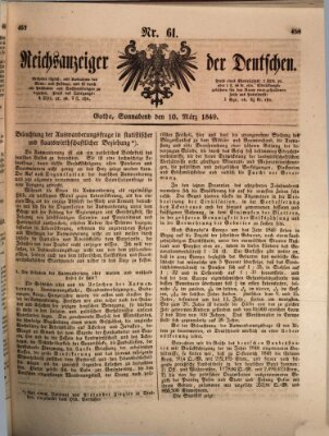 Reichsanzeiger der Deutschen (Allgemeiner Anzeiger der Deutschen) Samstag 10. März 1849