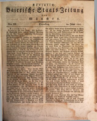 Königlich-Baierische Staats-Zeitung von München (Süddeutsche Presse) Dienstag 14. Januar 1806