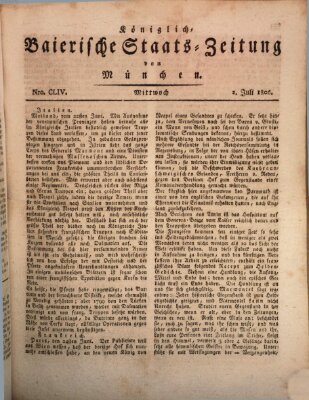 Königlich-Baierische Staats-Zeitung von München (Süddeutsche Presse) Mittwoch 2. Juli 1806
