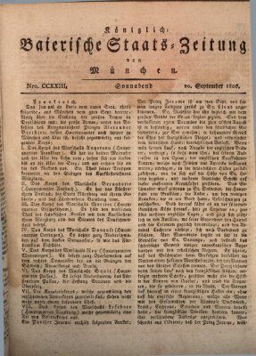 Königlich-Baierische Staats-Zeitung von München (Süddeutsche Presse) Samstag 20. September 1806