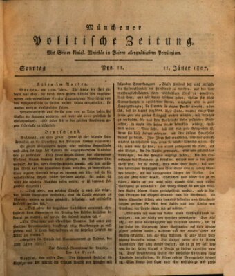 Münchener politische Zeitung (Süddeutsche Presse) Sonntag 11. Januar 1807