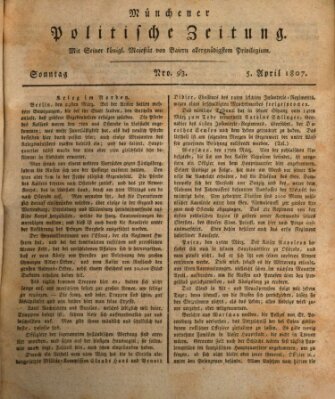 Münchener politische Zeitung (Süddeutsche Presse) Sonntag 5. April 1807