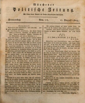 Münchener politische Zeitung (Süddeutsche Presse) Donnerstag 27. August 1807