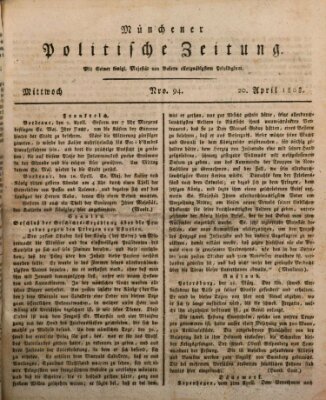 Münchener politische Zeitung (Süddeutsche Presse) Mittwoch 20. April 1808