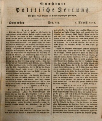Münchener politische Zeitung (Süddeutsche Presse) Donnerstag 4. August 1808