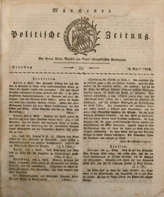 Münchener politische Zeitung (Süddeutsche Presse) Dienstag 18. April 1809