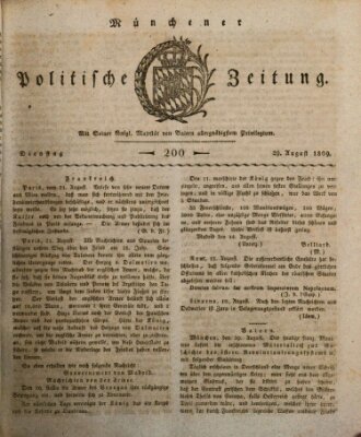 Münchener politische Zeitung (Süddeutsche Presse) Dienstag 29. August 1809