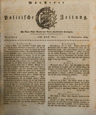 Münchener politische Zeitung (Süddeutsche Presse) Dienstag 26. September 1809