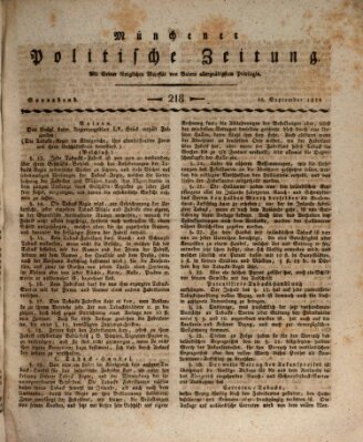 Münchener politische Zeitung (Süddeutsche Presse) Samstag 14. September 1811