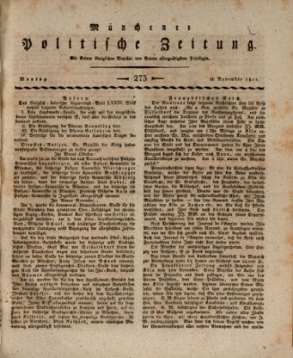 Münchener politische Zeitung (Süddeutsche Presse) Montag 18. November 1811