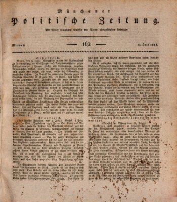 Münchener politische Zeitung (Süddeutsche Presse) Mittwoch 10. Juli 1816