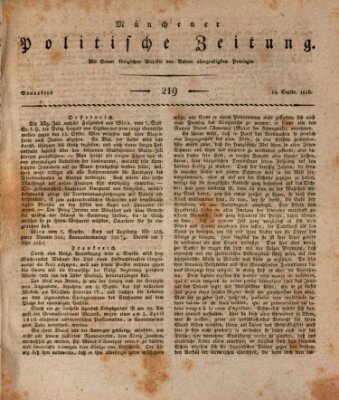 Münchener politische Zeitung (Süddeutsche Presse) Samstag 14. September 1816