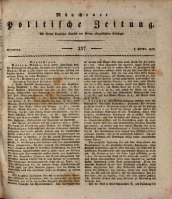 Münchener politische Zeitung (Süddeutsche Presse) Dienstag 7. Oktober 1817