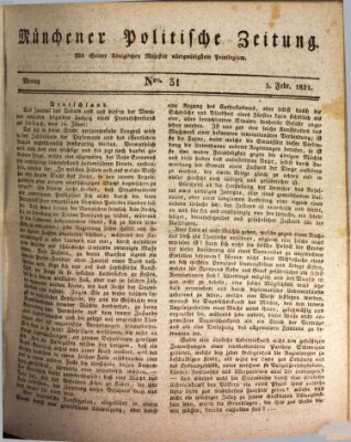 Münchener politische Zeitung (Süddeutsche Presse) Montag 5. Februar 1821