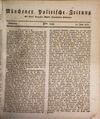 Münchener politische Zeitung (Süddeutsche Presse) Donnerstag 14. Juni 1821