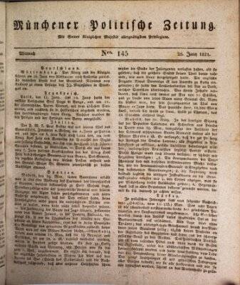 Münchener politische Zeitung (Süddeutsche Presse) Mittwoch 20. Juni 1821
