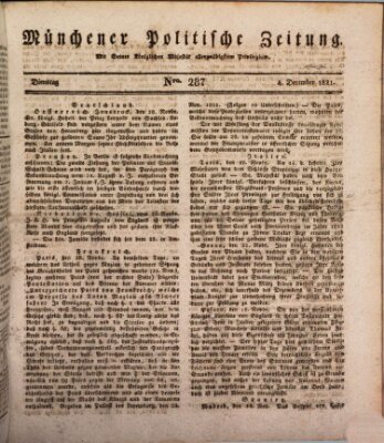 Münchener politische Zeitung (Süddeutsche Presse) Dienstag 4. Dezember 1821
