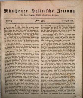 Münchener politische Zeitung (Süddeutsche Presse) Dienstag 27. August 1822